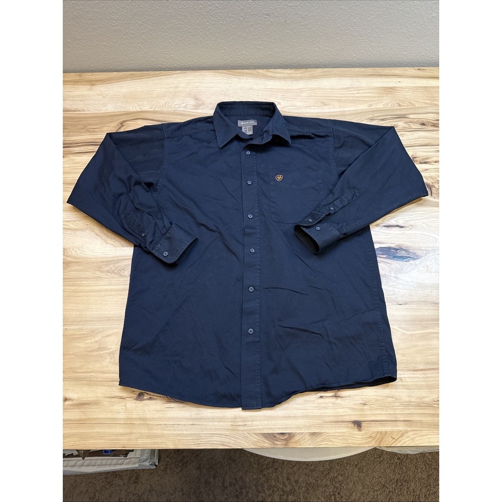 Ariat Mens Twill Classic Fit Button Up Long Sleeve Shirt Black Size Medium